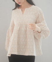 パール付きキーネックふんわりブラウスsdp0220 ベージュ