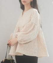 パール付きキーネックふんわりブラウスsdp0220 ベージュ