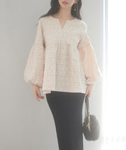 パール付きキーネックふんわりブラウスsdp0220 ベージュ