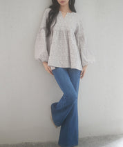 パール付きキーネックふんわりブラウスsdp0220 グレー