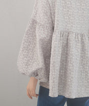 パール付きキーネックふんわりブラウスsdp0220 グレー