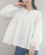 パール付きキーネックふんわりブラウスsdp0220 ホワイト