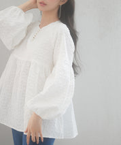 パール付きキーネックふんわりブラウスsdp0220 ホワイト