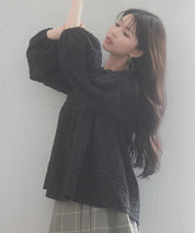 パール付きキーネックふんわりブラウスsdp0220 ブラック