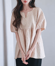 フクレジャガード生地キーネックブラウスsdp0220b-102-174