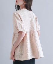 フクレジャガード生地キーネックブラウスsdp0220b ピンクベージュ