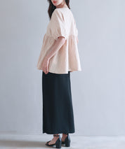 フクレジャガード生地キーネックブラウスsdp0220b ピンクベージュ