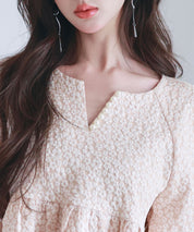 フクレジャガード生地キーネックブラウスsdp0220b ピンクベージュ