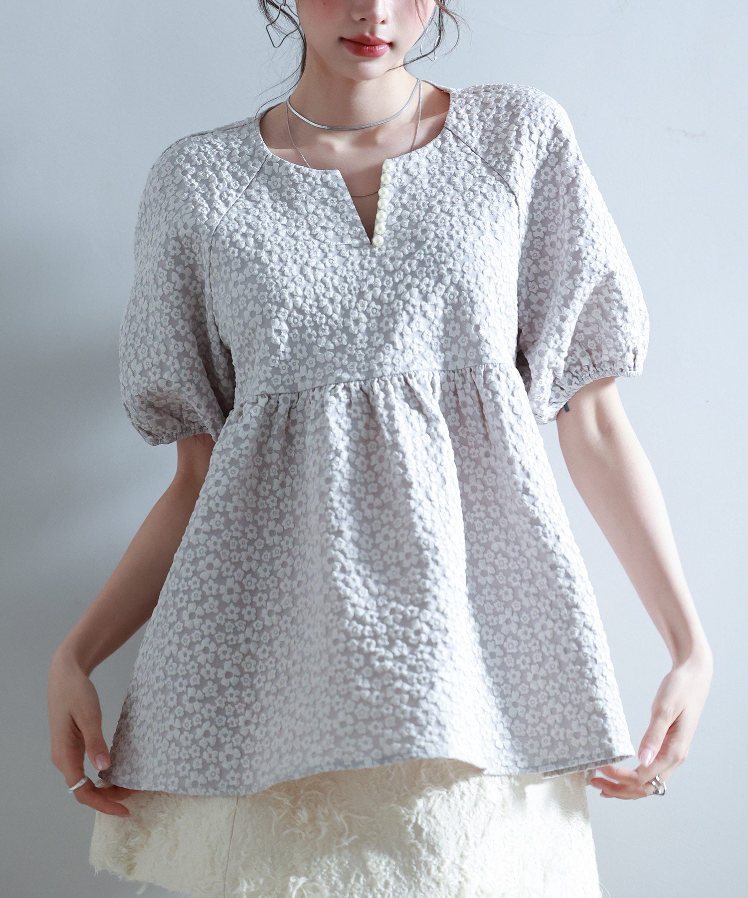 フクレジャガード生地キーネックブラウスsdp0220b-102-18