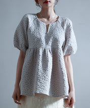 フクレジャガード生地キーネックブラウスsdp0220b グレー