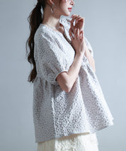フクレジャガード生地キーネックブラウスsdp0220b グレー