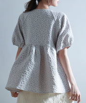 フクレジャガード生地キーネックブラウスsdp0220b グレー