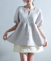 フクレジャガード生地キーネックブラウスsdp0220b グレー