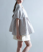 フクレジャガード生地キーネックブラウスsdp0220b グレー