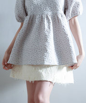 フクレジャガード生地キーネックブラウスsdp0220b グレー