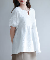 フクレジャガード生地キーネックブラウスsdp0220b ホワイト