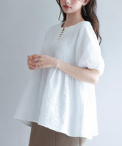フクレジャガード生地キーネックブラウスsdp0220b ホワイト
