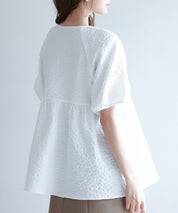 フクレジャガード生地キーネックブラウスsdp0220b ホワイト