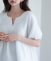 フクレジャガード生地キーネックブラウスsdp0220b ホワイト