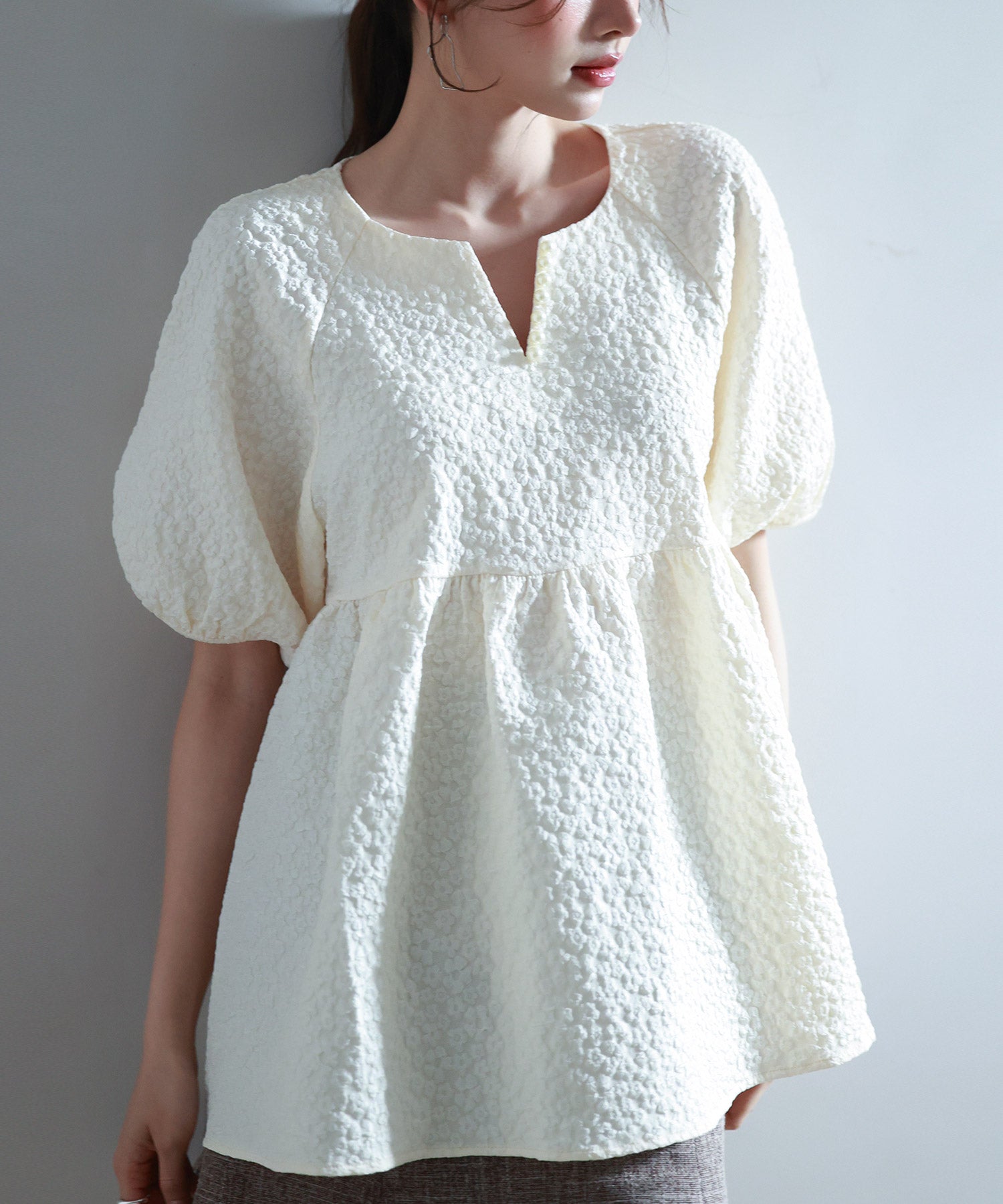 フクレジャガード生地キーネックブラウスsdp0220b-102-38