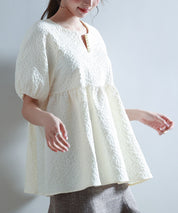 フクレジャガード生地キーネックブラウスsdp0220b アイボリー