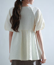 フクレジャガード生地キーネックブラウスsdp0220b アイボリー