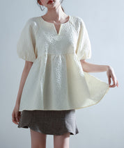 フクレジャガード生地キーネックブラウスsdp0220b アイボリー