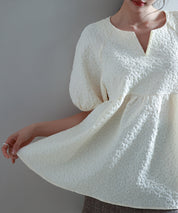 フクレジャガード生地キーネックブラウスsdp0220b アイボリー