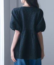 フクレジャガード生地キーネックブラウスsdp0220b ブラック