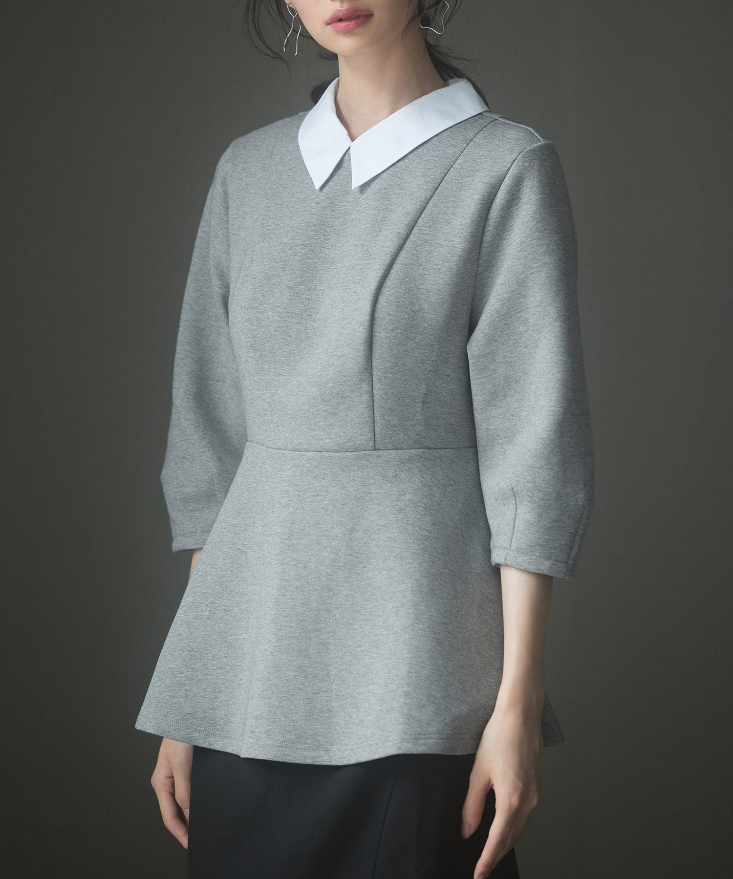 取り外せる衿ペプラムトップスsdp0221 グレー