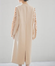 フリルとパールスリーブポンチ素材ワンピースsdp0228 ベージュ