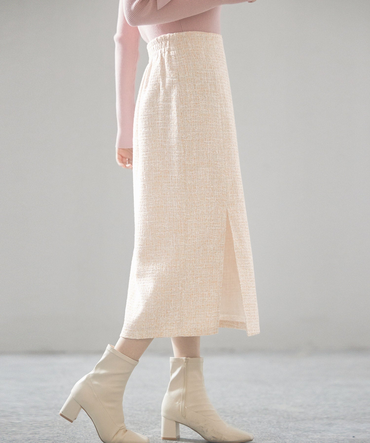 スリット入りラメツイード生地スカートsdp0229 ブラウン