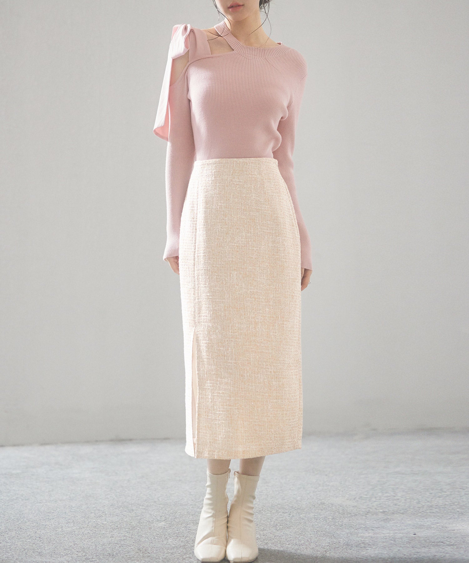 スリット入りラメツイード生地スカートsdp0229 ブラウン