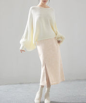 スリット入りラメツイード生地スカートsdp0229 ブラウン