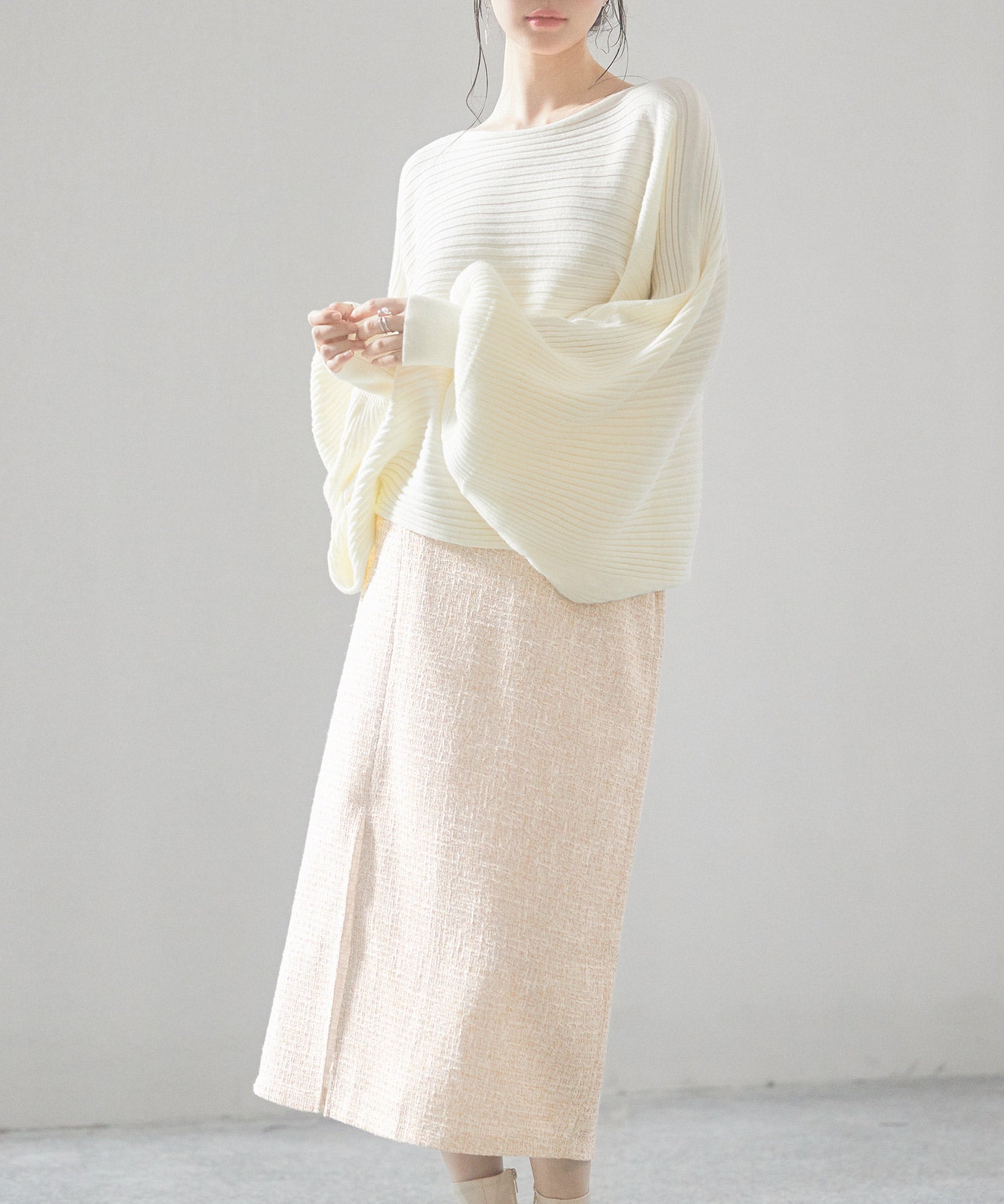 スリット入りラメツイード生地スカートsdp0229 ブラウン