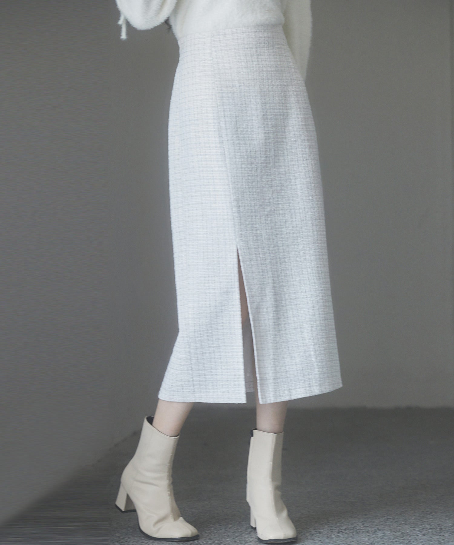 スリット入りラメツイード生地スカートsdp0229 ホワイト