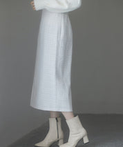 スリット入りラメツイード生地スカートsdp0229 ホワイト