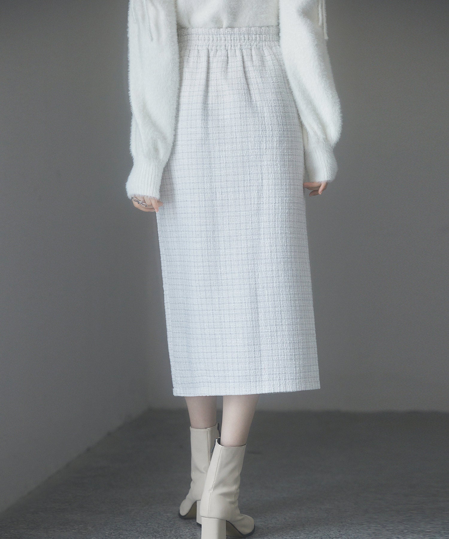 スリット入りラメツイード生地スカートsdp0229 ホワイト