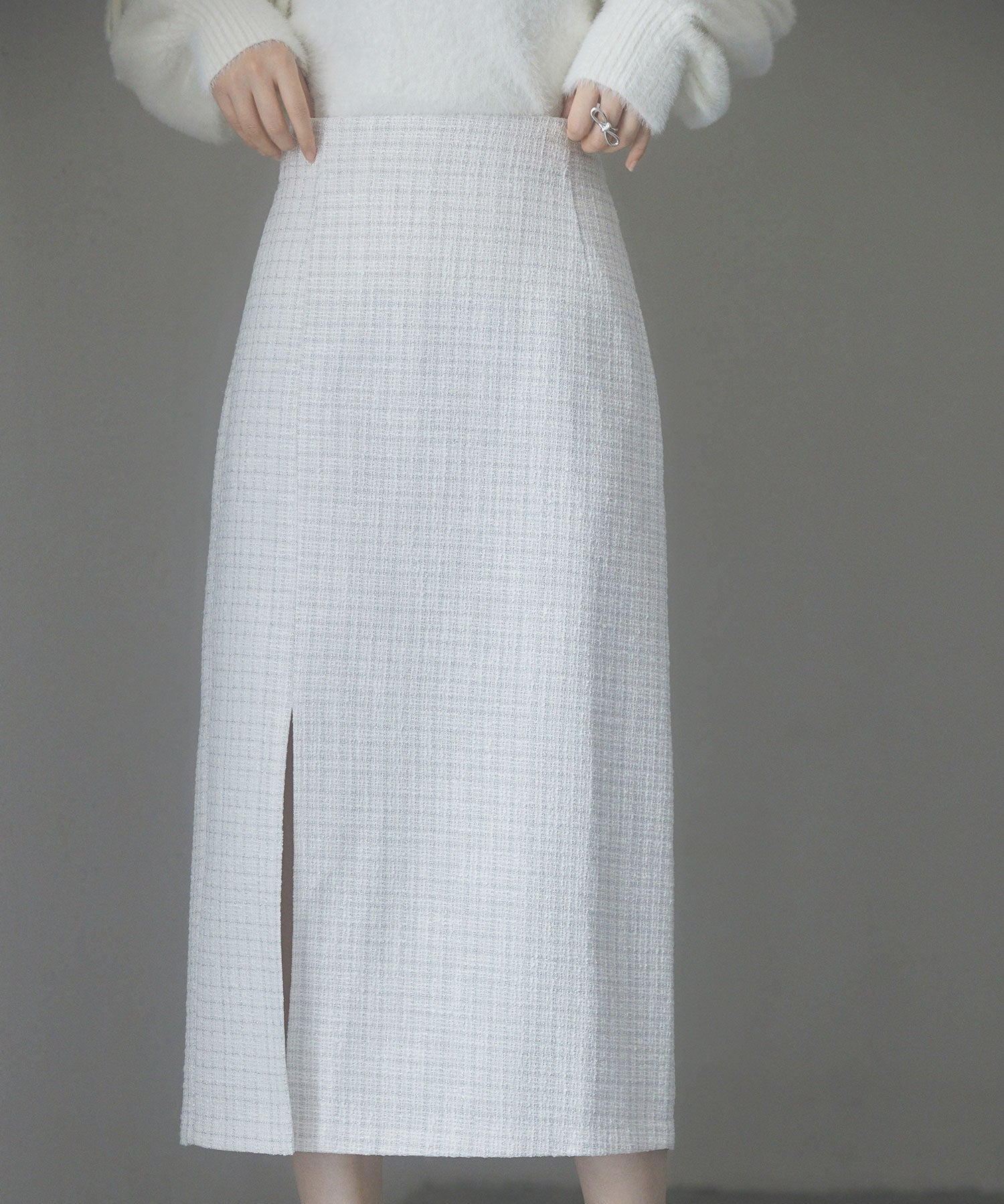 スリット入りラメツイード生地スカートsdp0229 ホワイト