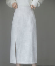 スリット入りラメツイード生地スカートsdp0229 ホワイト