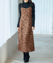 ジャガード生地バックスリットキャミワンピースsdp0230 ダークブラウン