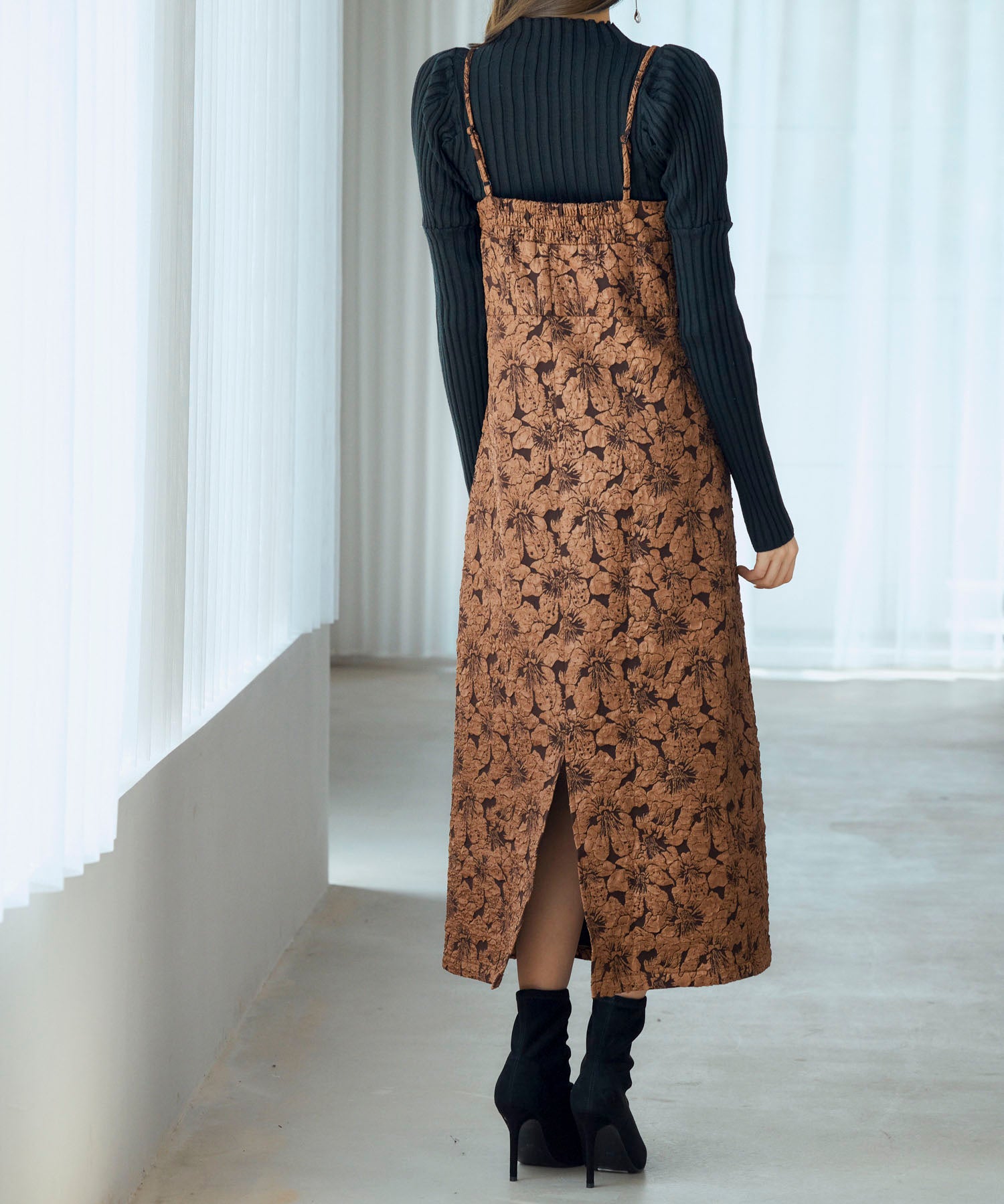 ジャガード生地バックスリットキャミワンピースsdp0230 ダークブラウン