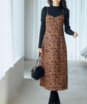 ジャガード生地バックスリットキャミワンピースsdp0230 ダークブラウン