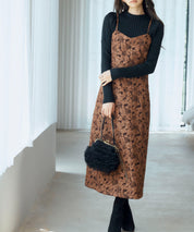 ジャガード生地バックスリットキャミワンピースsdp0230 ダークブラウン