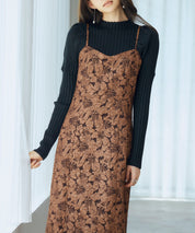 ジャガード生地バックスリットキャミワンピースsdp0230 ダークブラウン