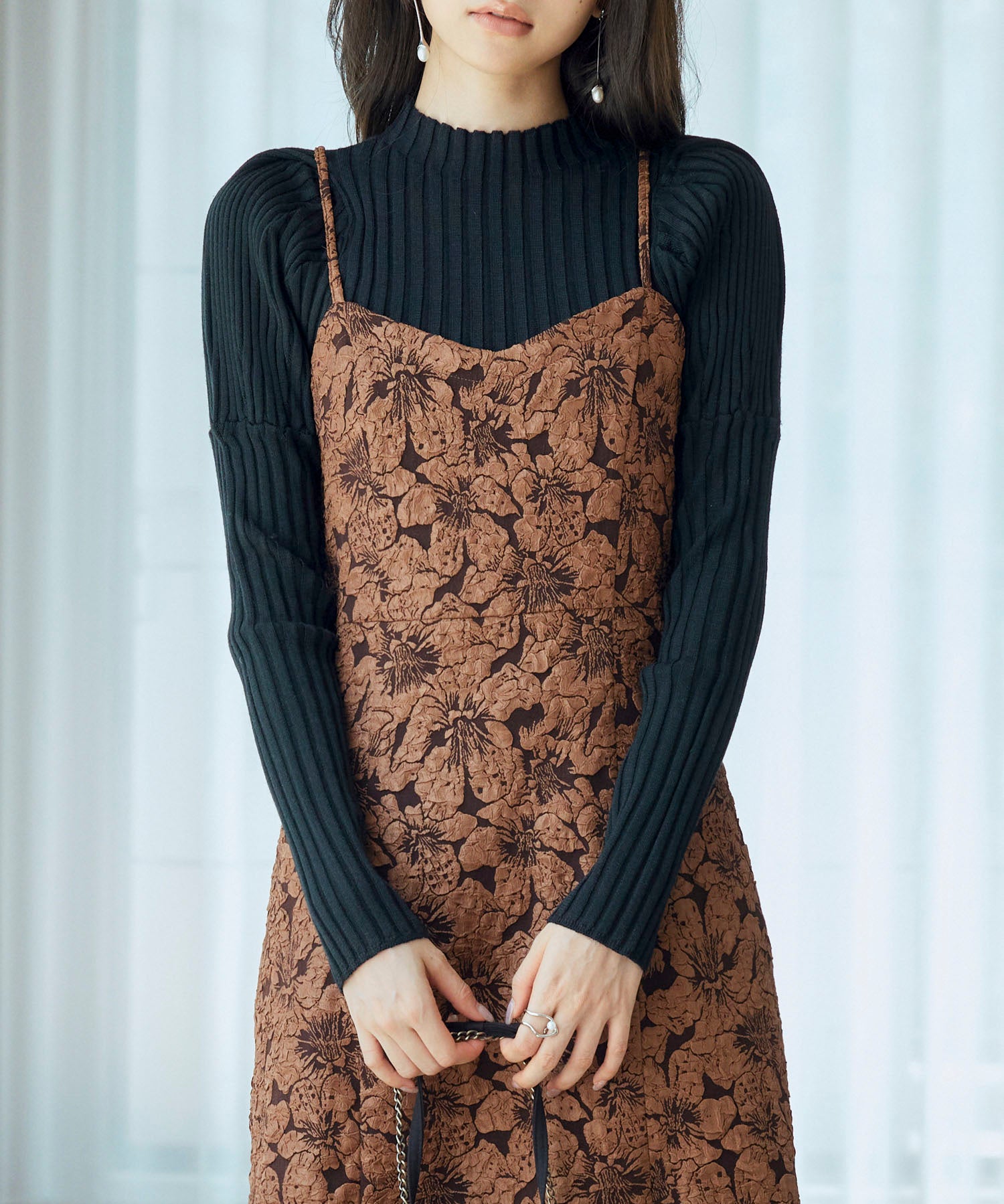 ジャガード生地バックスリットキャミワンピースsdp0230 ダークブラウン