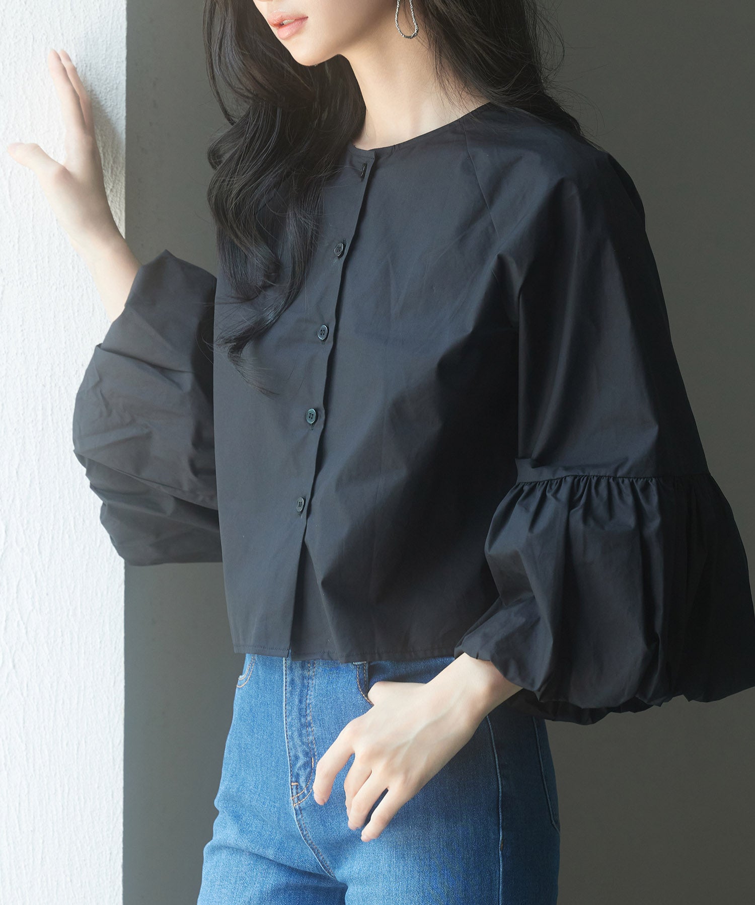 前後2wayポワンスリーブブラウスsdp0231 ブラック