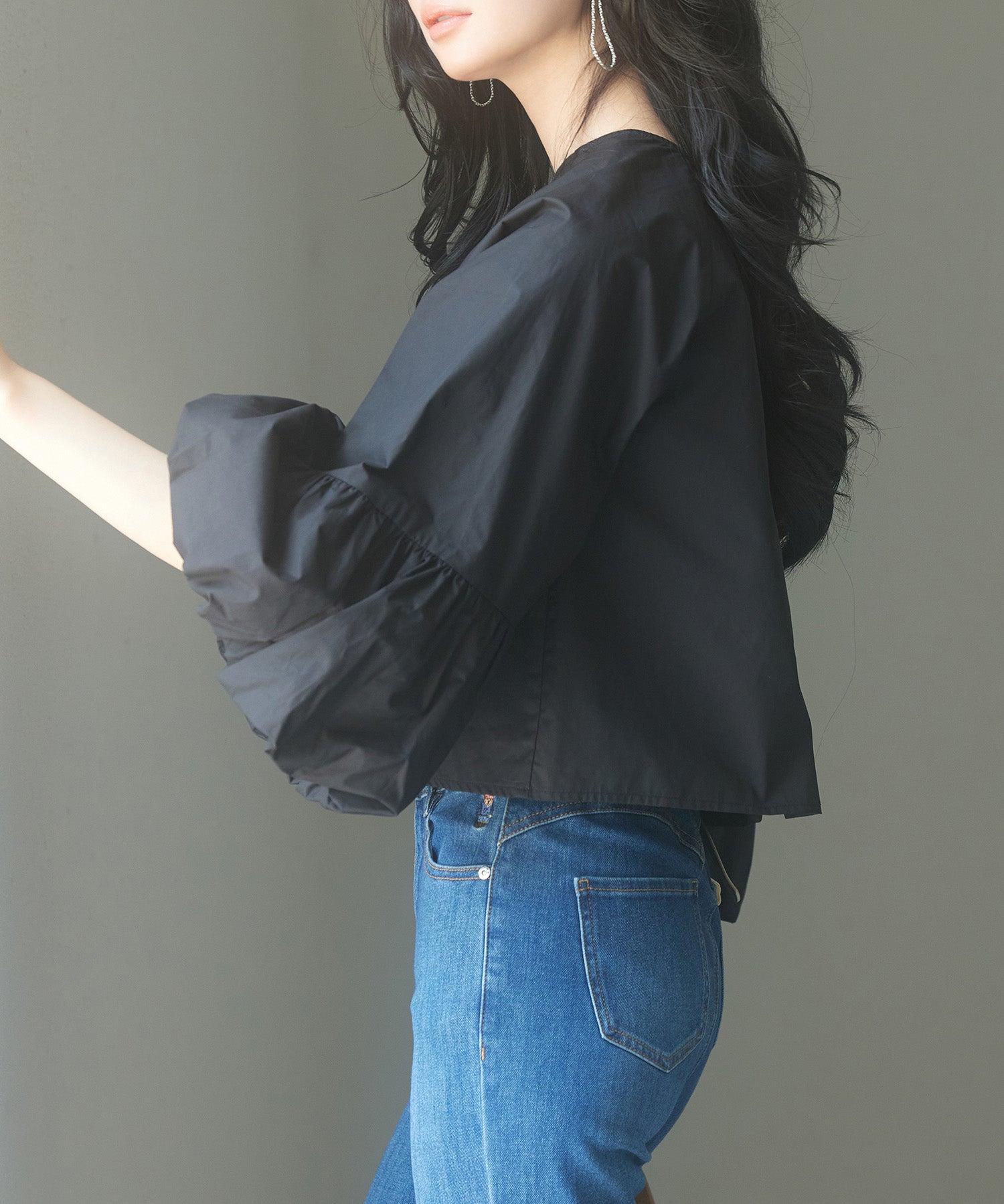 前後2wayポワンスリーブブラウスsdp0231 ブラック