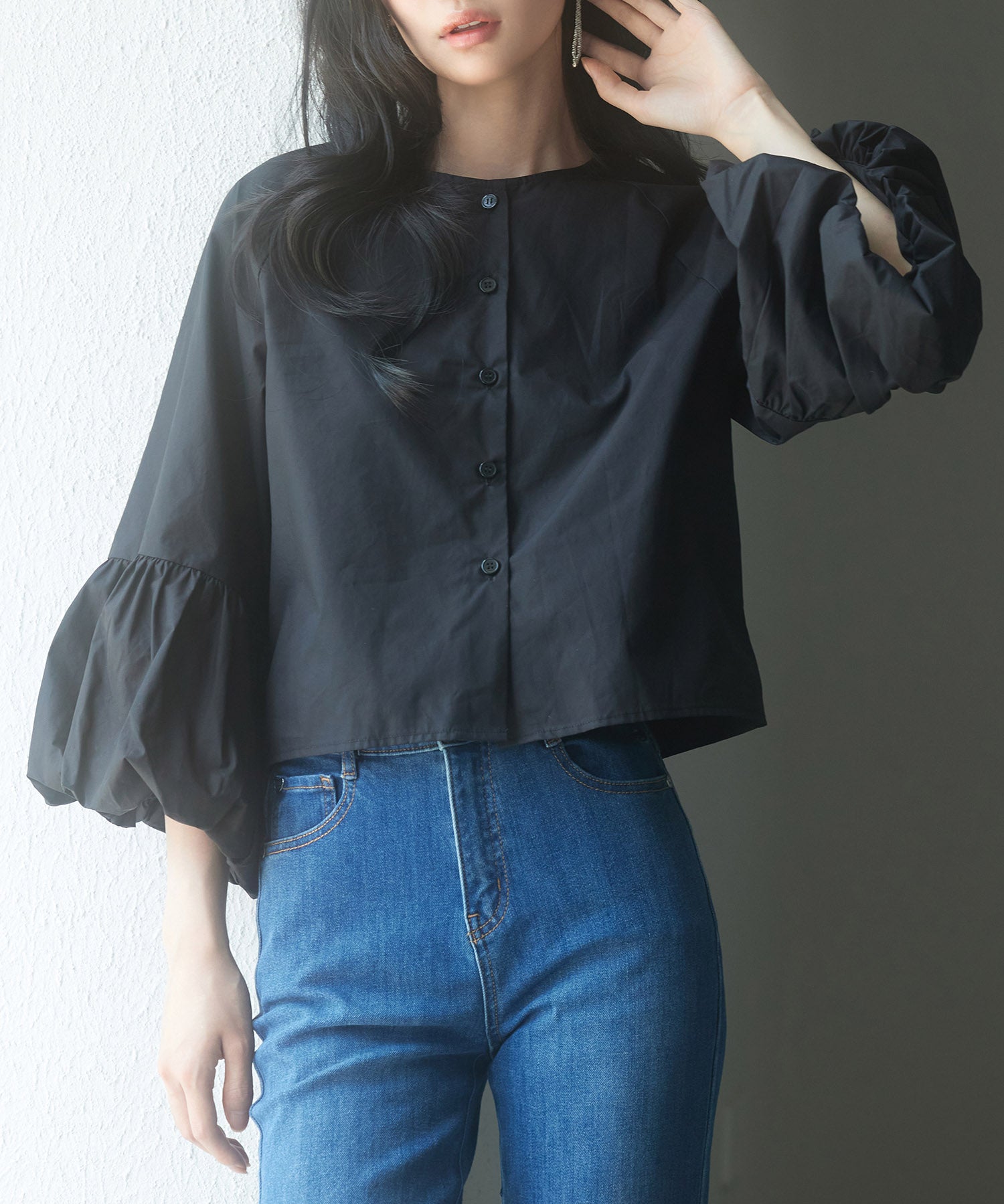 前後2wayポワンスリーブブラウスsdp0231 ブラック