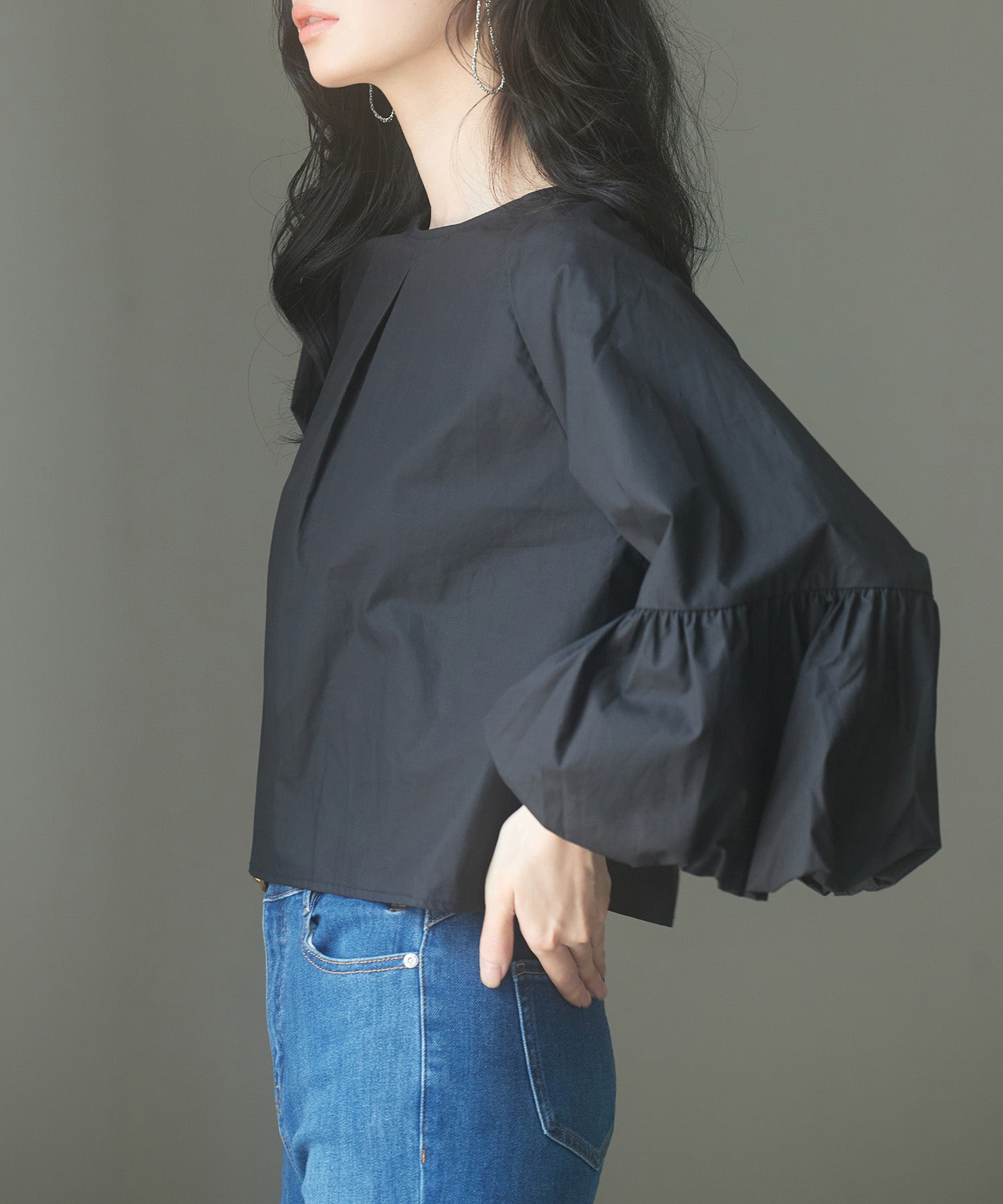 前後2wayポワンスリーブブラウスsdp0231 ブラック